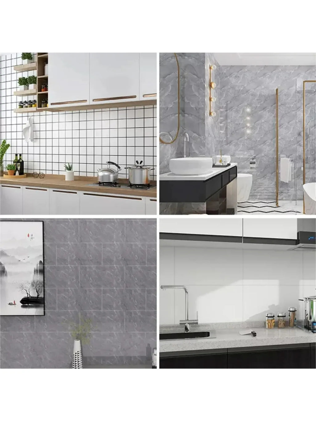 10Pcs Self-adhesive Marble Tiles Sticker Waterproof 30cmx60cm Tiles Floor Stickers PVC Tile  Kitchen Bathroom Wall Sticker