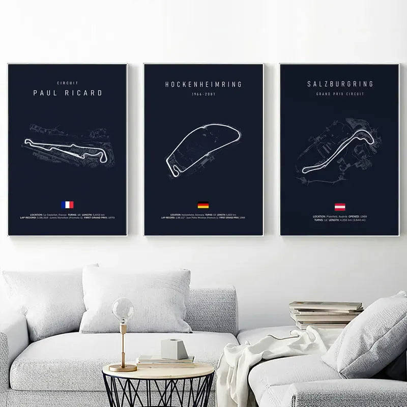 Formula 1 Imola Monaco Track Circuit Canvas Painting F1 Art Nordic Posters and Prints Wall Pictures for Living Room Decor