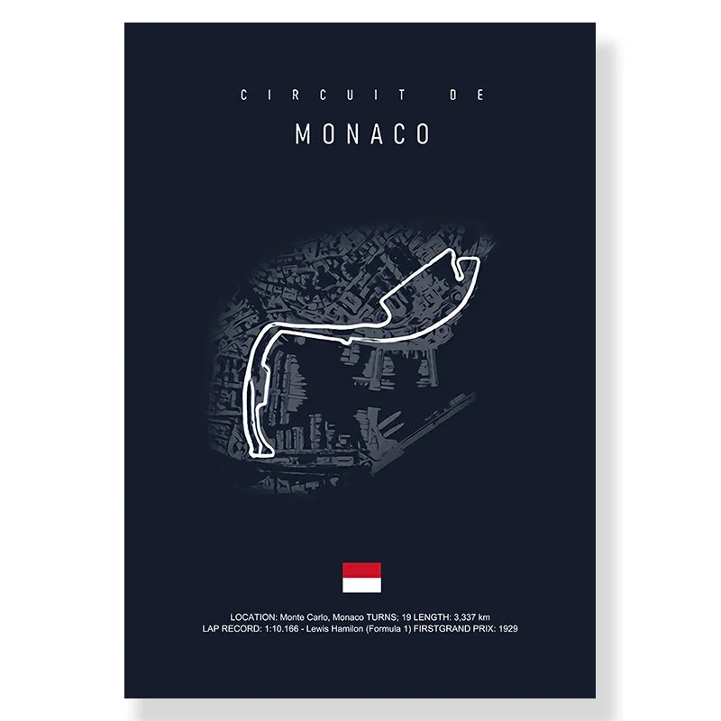 Formula 1 Imola Monaco Track Circuit Canvas Painting F1 Art Nordic Posters and Prints Wall Pictures for Living Room Decor