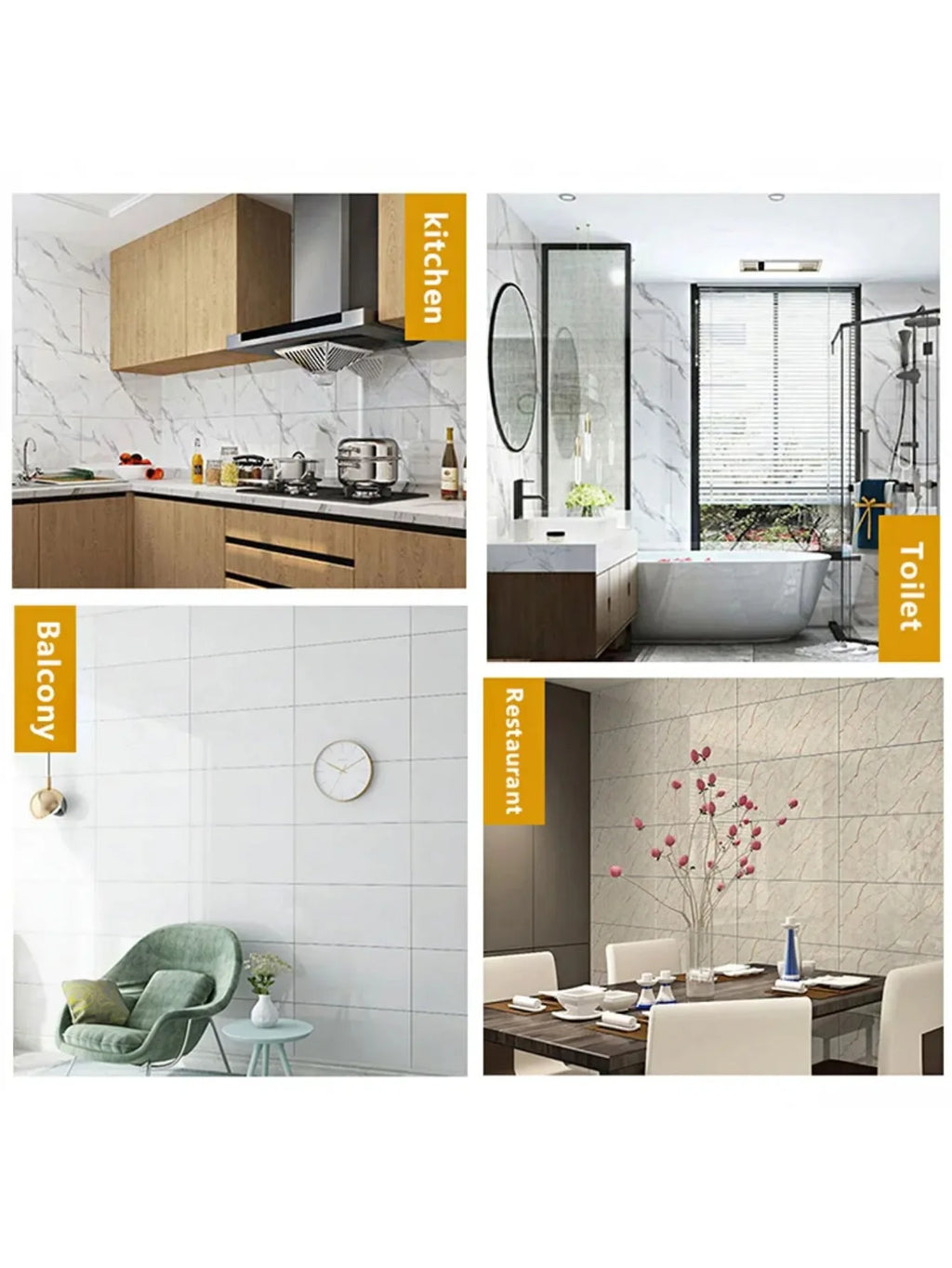 10Pcs Self-adhesive Marble Tiles Sticker Waterproof 30cmx60cm Tiles Floor Stickers PVC Tile  Kitchen Bathroom Wall Sticker